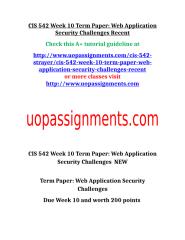 CIS 542 Week 10 Term Paper Web Application Security Challenges Recent.doc